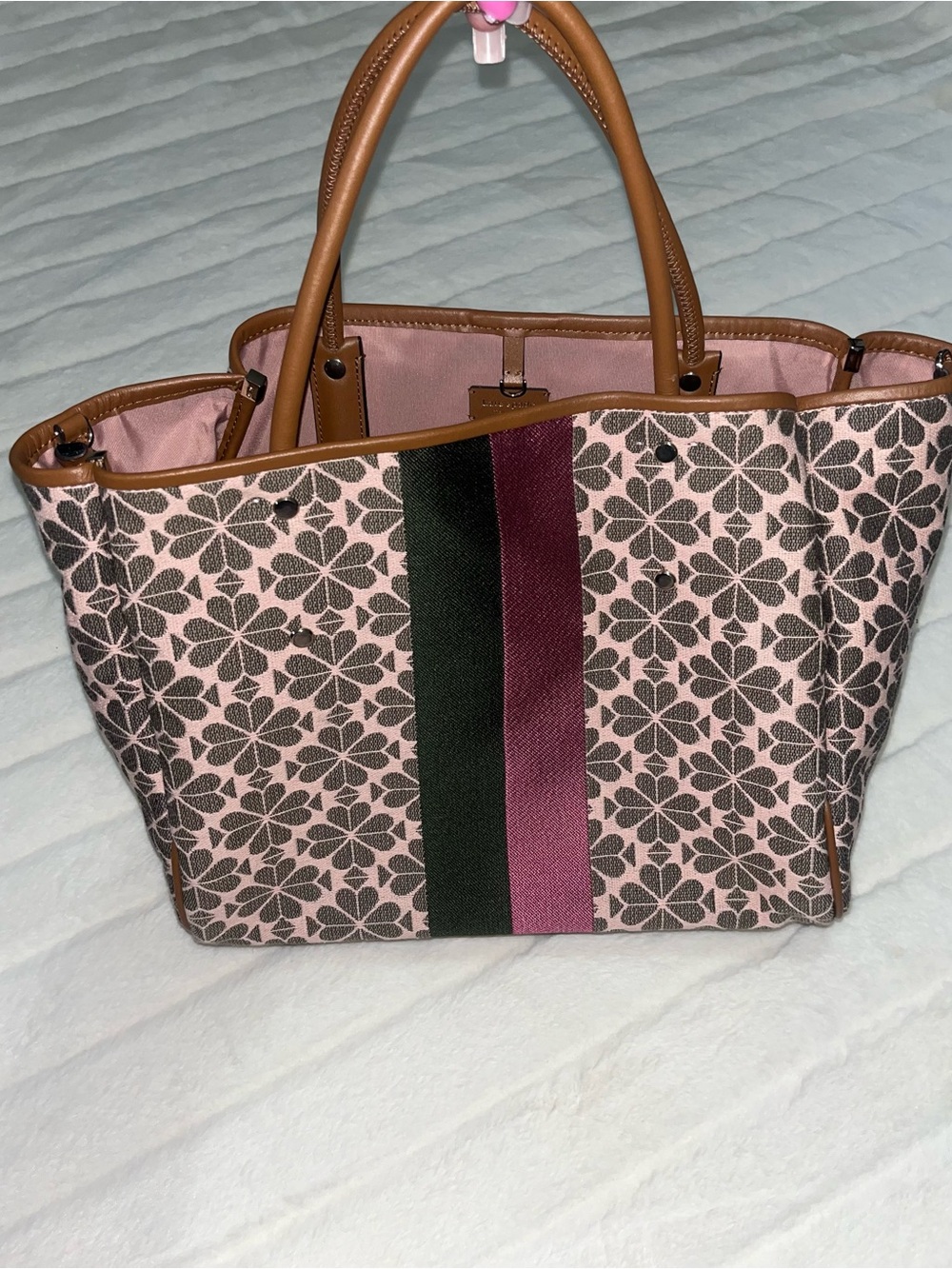 Kate Spade Flower Jacquard Tote Bag in Excellent Condition - pink/green